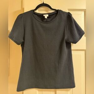 J Crew black ruched sleeve top